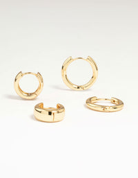 Gold Plated Brass Small & Medium Huggie Earrings 2-Pack - link has visual effect only