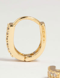 Gold Plated Brass Oval Plain & Cubic Zirconia Huggie Earrings 2-Pack - link has visual effect only