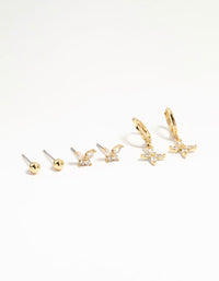 Gold Plated Brass Cubic Zirconia Butterfly & Flower Earrings 4-Pack - link has visual effect only