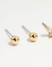 Gold Plated Brass Cubic Zirconia Butterfly & Flower Earrings 4-Pack - link has visual effect only