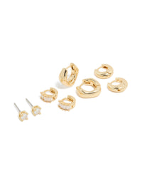 Gold Plated Brass Cubic Zirconia Baguette Earrings 4-Pack - link has visual effect only