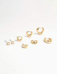 Gold Plated Brass Cubic Zirconia Baguette Earrings 4-Pack - link has visual effect only