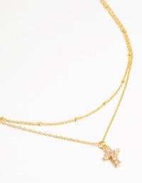 Gold Plated Brass Cubic Zirconia Mini Cross Layered Necklace - link has visual effect only