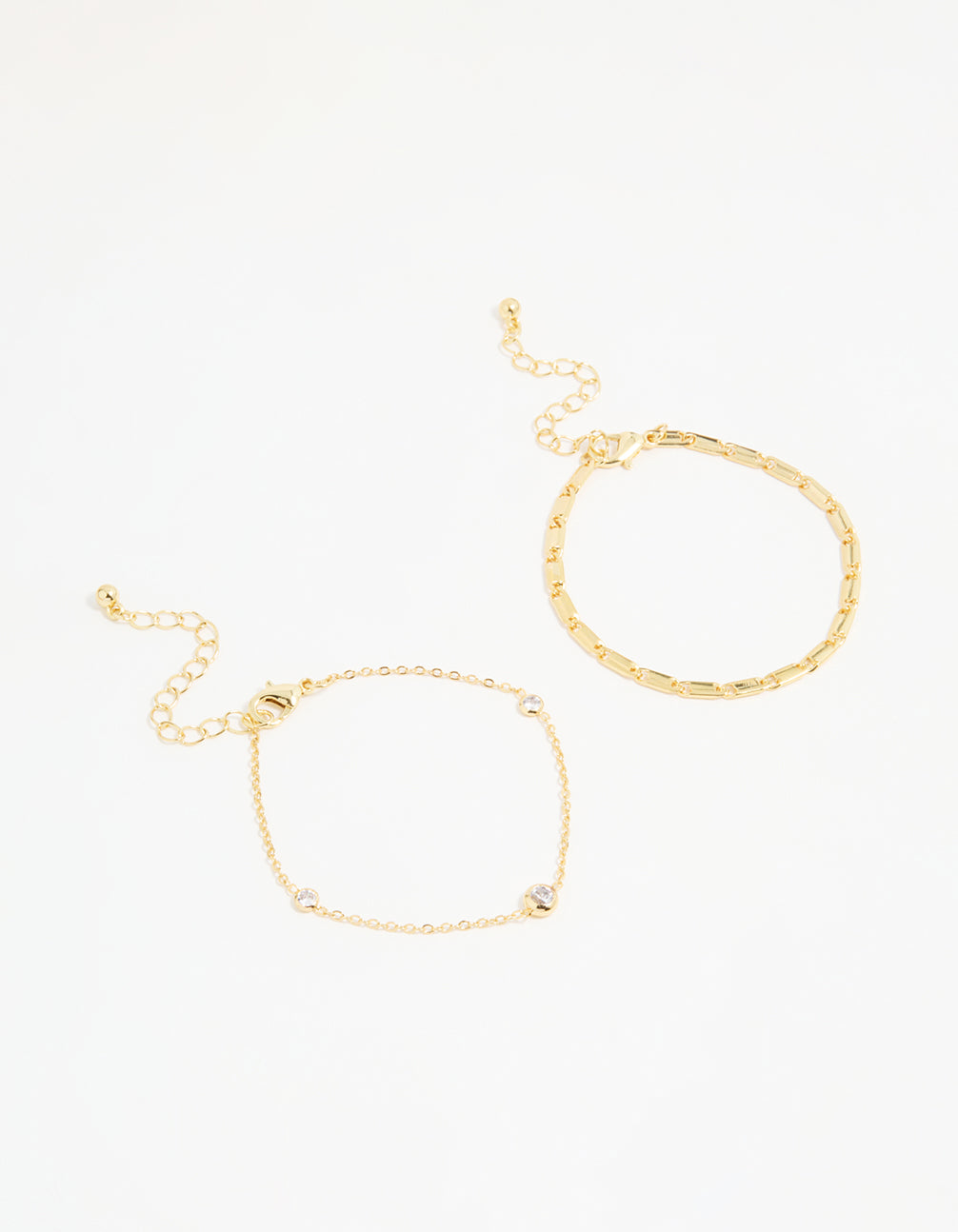 Gold Plated Cubic Zirconia & Chain Bracelets 2-Pack