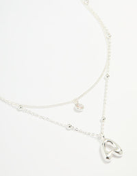 Silver Plated Cubic Zirconia & Bubble Letter A Layered Necklace - link has visual effect only