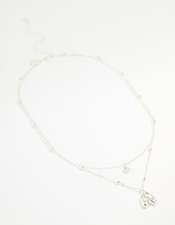 Silver Plated Cubic Zirconia & Bubble Letter A Layered Necklace