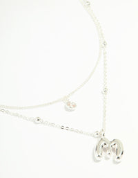 Silver Plated Cubic Zirconia & Bubble Letter M Layered Necklace - link has visual effect only