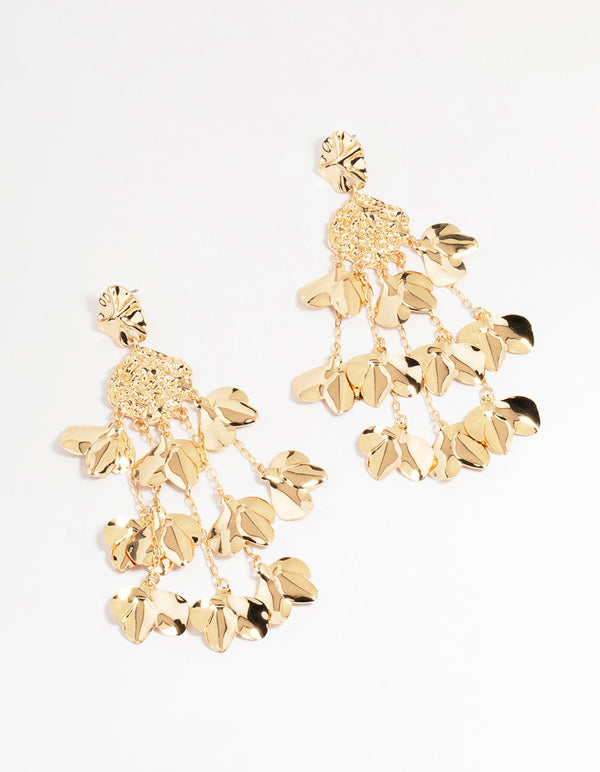 Gold Molten Petal Drop Earrings