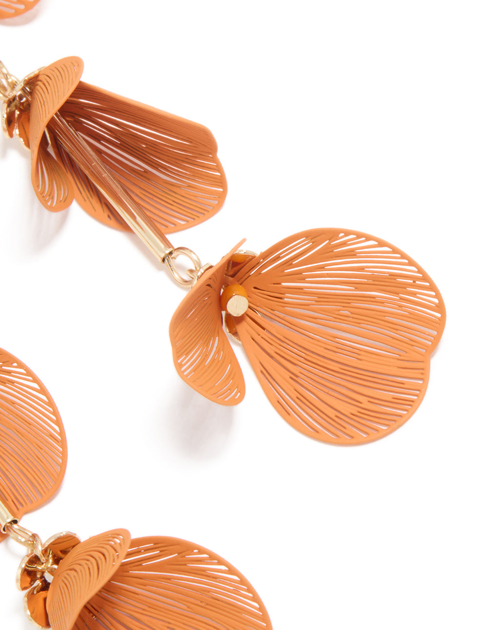 Gold Orange Flower Petal Drop Earrings