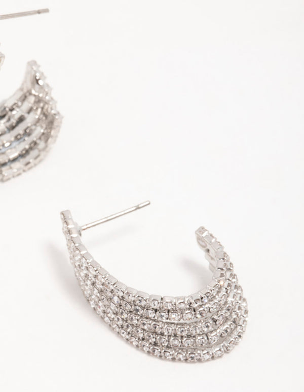 Silver Diamante Cascading Cupchain Hoop Earrings