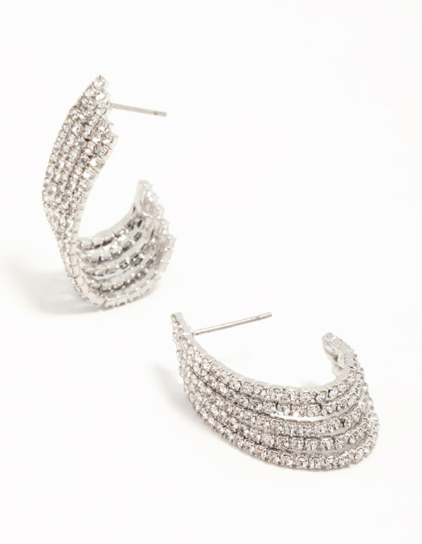 Silver Diamante Cascading Cupchain Hoop Earrings
