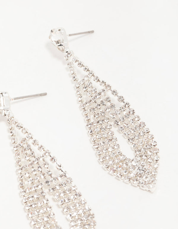 Silver Diamante Pear Ornate Drop Earrings