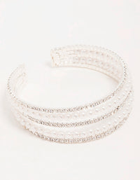 Silver Diamante & Pearl Alternating Cupchain Wrist Cuff - link has visual effect only