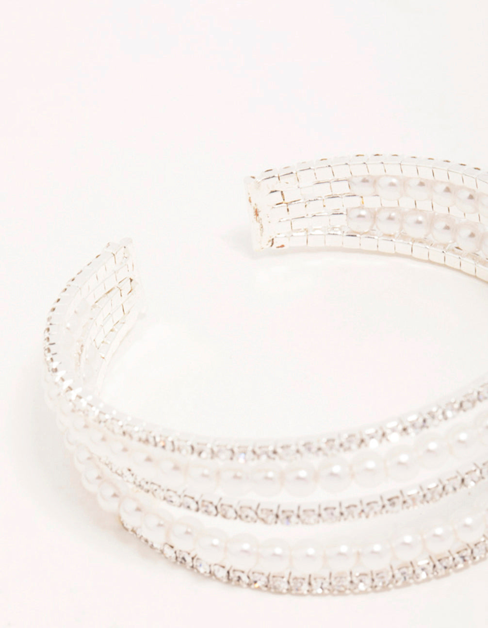 Silver Diamante & Pearl Alternating Cupchain Wrist Cuff
