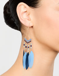 Gold Blue Feather Tassel Drop Earrings - link has visual effect only