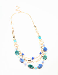 Blue Beaded Long Layered Necklace - link has visual effect only