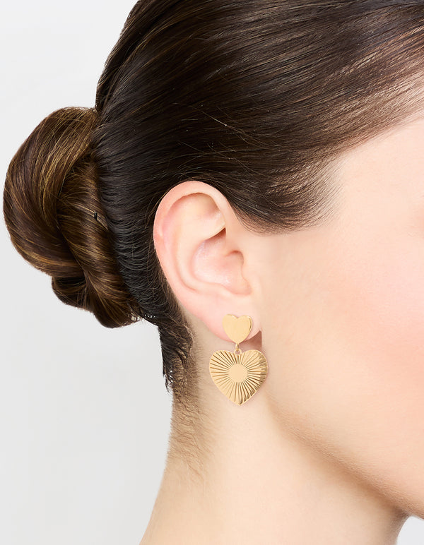 Waterproof Gold Plated Stainless Steel Heart Drop Earrings