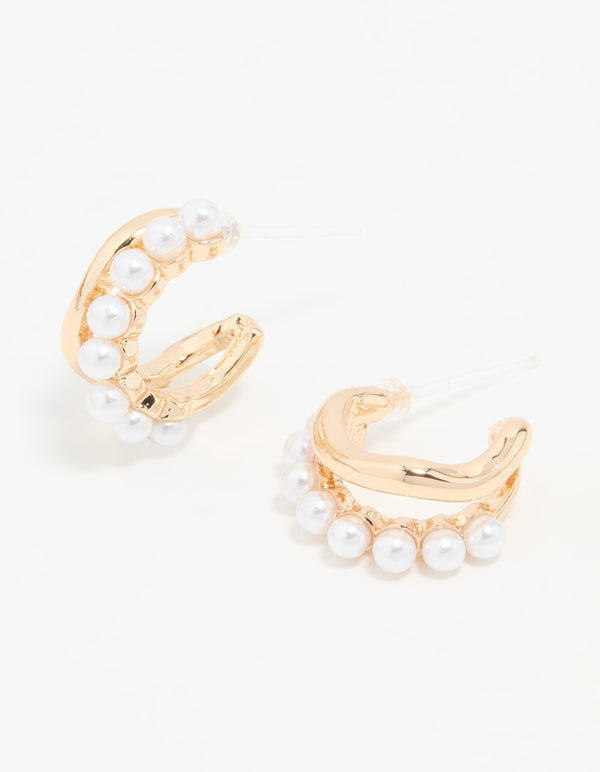 Gold Pearl Hoop Earrings