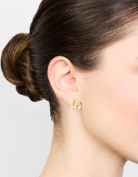 Gold Cubic Zirconia Textured Hoop Earrings - link has visual effect only