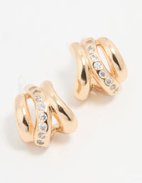 Gold Cubic Zirconia Textured Hoop Earrings - link has visual effect only