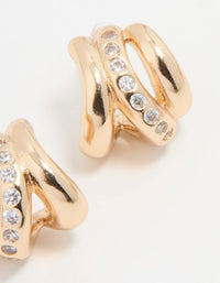 Gold Cubic Zirconia Textured Hoop Earrings - link has visual effect only