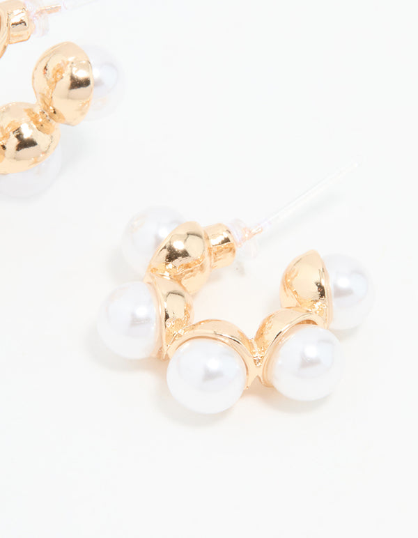 Gold Mini Pearl Hoop Earrings