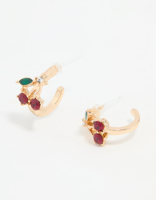 Gold Mini Cherry Huggie Earrings