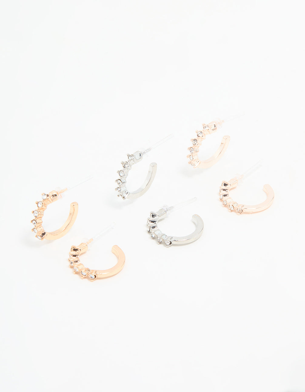 Mixed Metal Diamante Hoop Earrings 3-Pack
