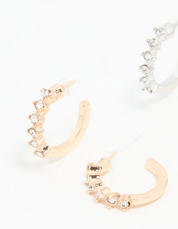 Mixed Metal Diamante Hoop Earrings 3-Pack