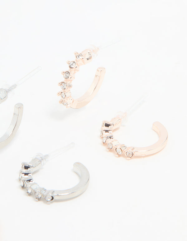 Mixed Metal Diamante Hoop Earrings 3-Pack