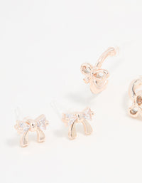 Rose Gold Cubic Zirconia Bow Stud & Hoop Earrings 3-Pack - link has visual effect only