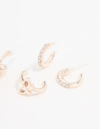 Rose Gold Cubic Zirconia Bow Stud & Hoop Earrings 3-Pack - link has visual effect only