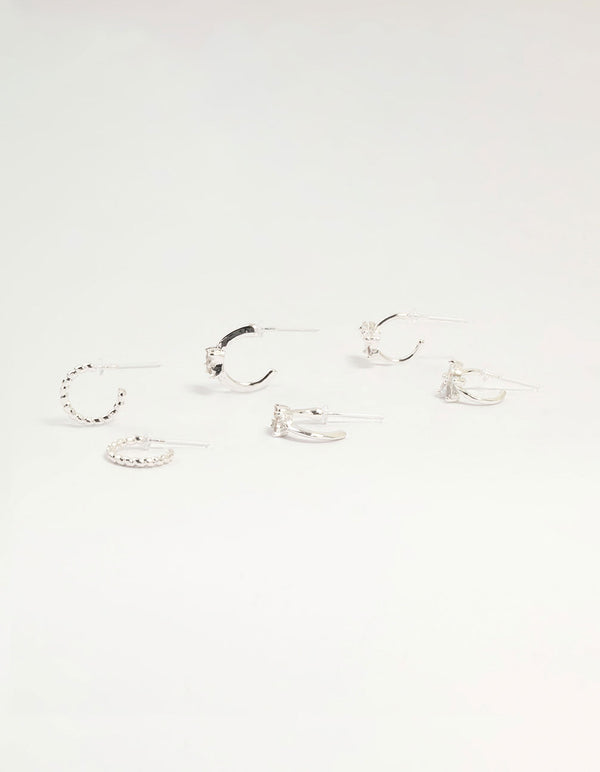 Silver Cubic Zirconia Bow Mixed Stud Earrings 3-Pack