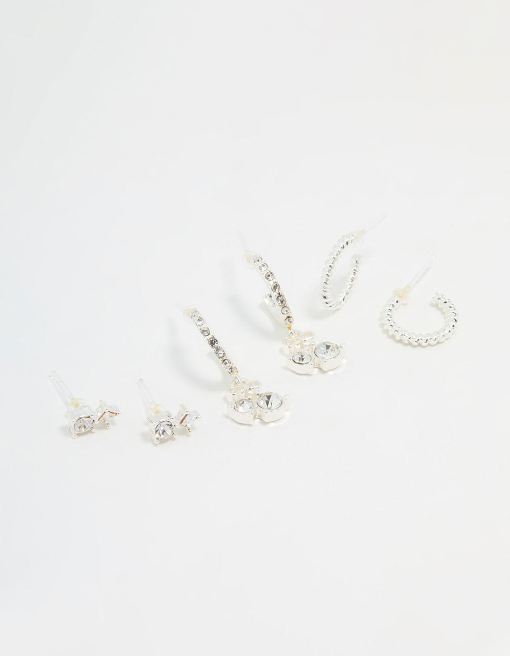 Silver Diamante Cherry Hoop & Stud Earrings 3-Pack
