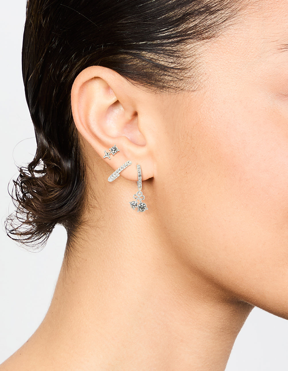 Silver Diamante Cherry Hoop & Stud Earrings 3-Pack