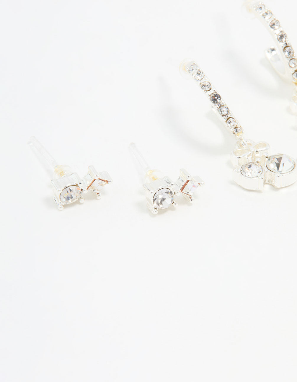 Silver Diamante Cherry Hoop & Stud Earrings 3-Pack