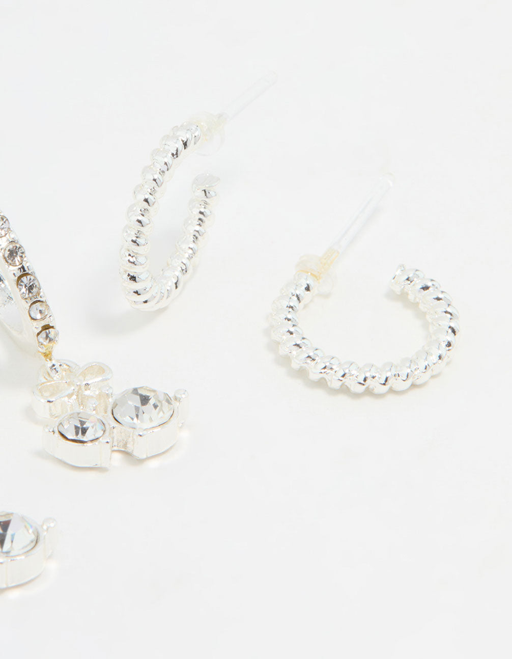 Silver Diamante Cherry Hoop & Stud Earrings 3-Pack