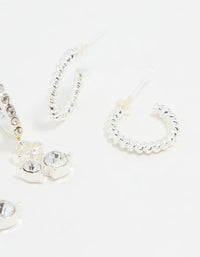 Silver Diamante Cherry Hoop & Stud Earrings 3-Pack - link has visual effect only