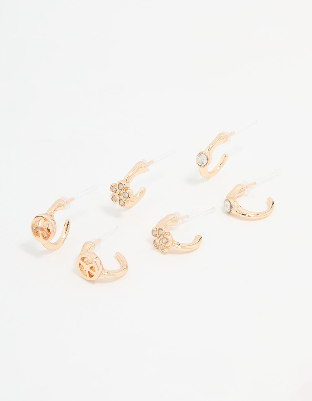 Gold Diamante Flower Mixed Stud Earrings 3-Pack