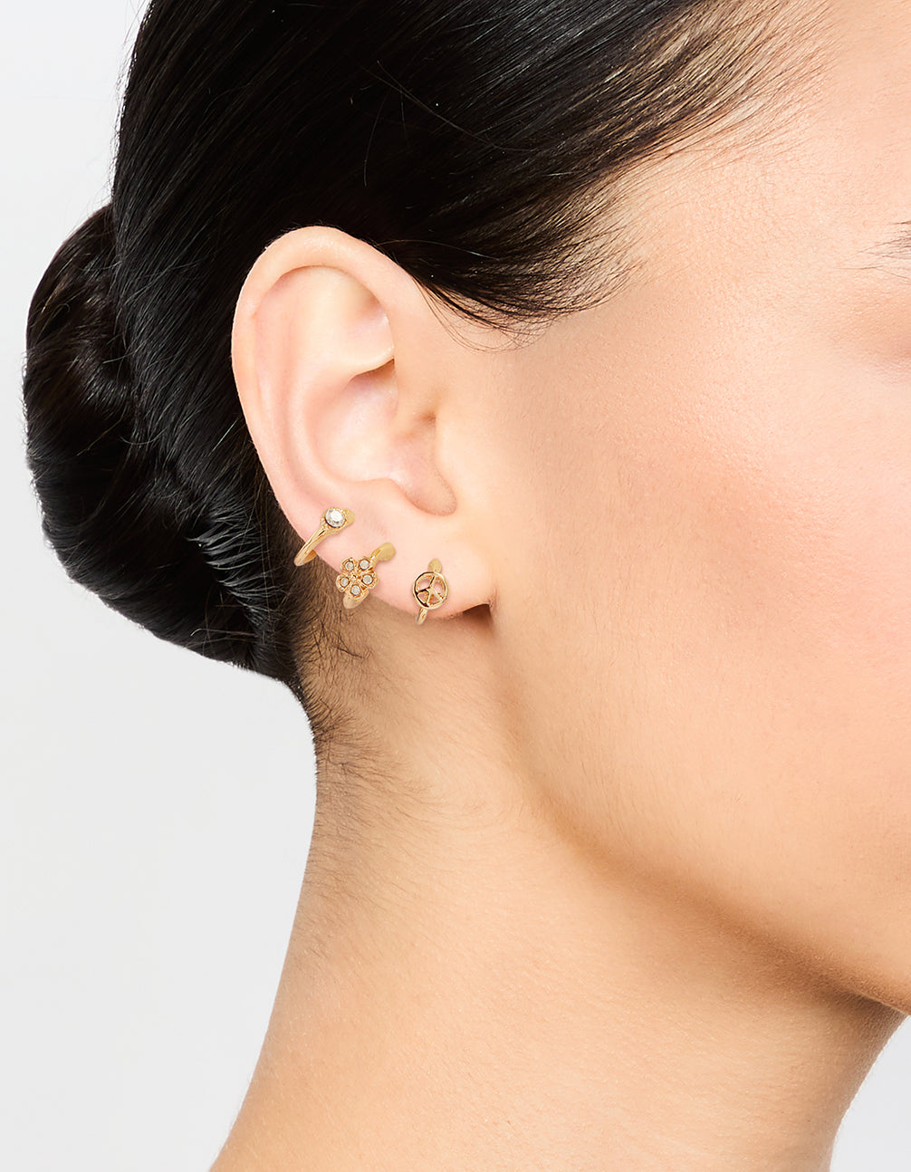 Gold Diamante Flower Mixed Stud Earrings 3-Pack