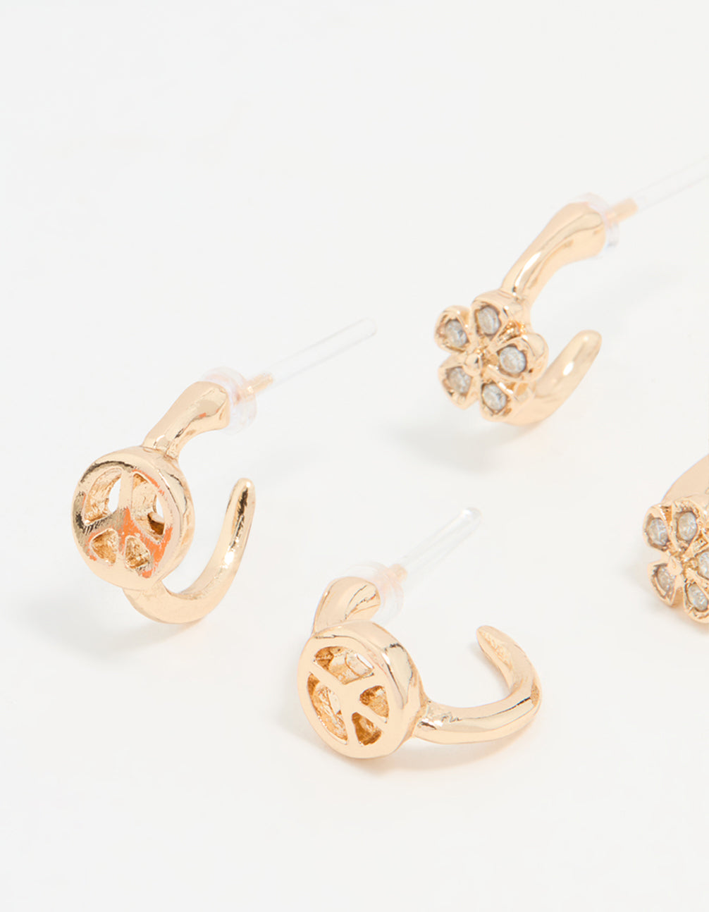Gold Diamante Flower Mixed Stud Earrings 3-Pack