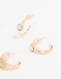 Gold Diamante Flower Mixed Stud Earrings 3-Pack - link has visual effect only