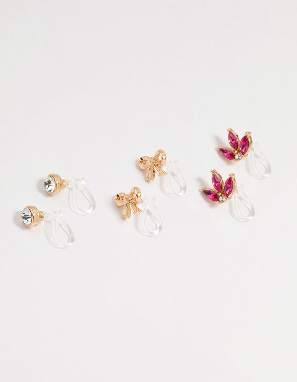 Gold Floral Bow Ear Cuffs 3-Pack
