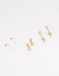 Gold Cubic Zirconia Drop Heart Cuff Earrings 4-Pack - link has visual effect only