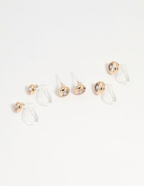 Gold Cubic Zirconia Ear Cuffs 4-Pack