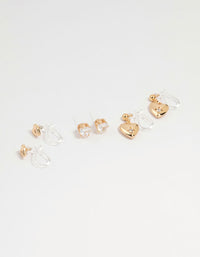Gold Cubic Zirconia Heart Ear Cuff 4-Pack - link has visual effect only