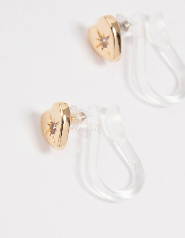 Gold Cubic Zirconia Heart Ear Cuff 4-Pack