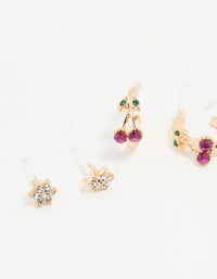 Gold Apple & Cherry Hoop Earrings 3-Pack - link has visual effect only