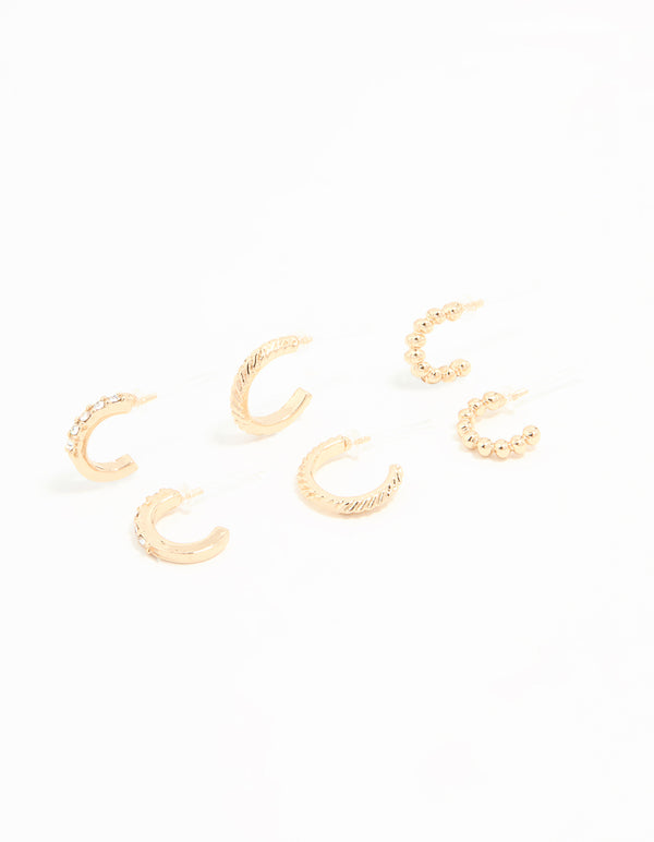 Gold Thin Hoop Earrings 3-Pack