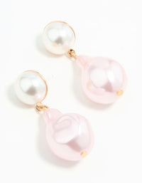 Gold Pink Pearl Drop Earrings - link has visual effect only